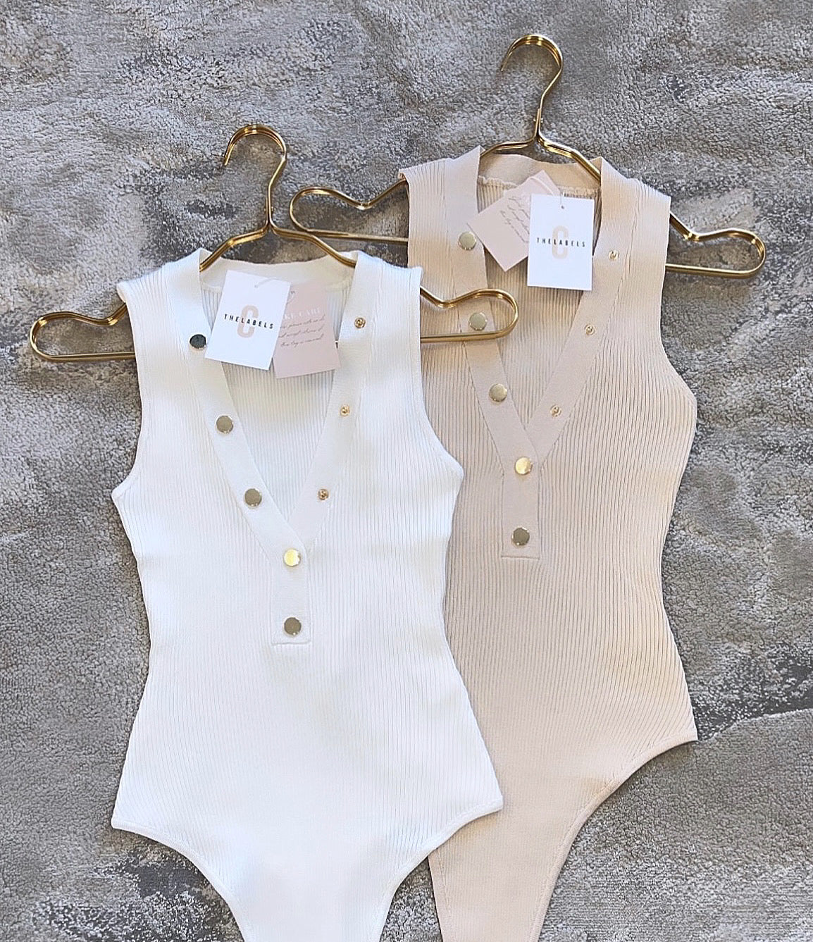 POLLIE Premium Ribbed Knit Non High Rise Bodysuit Nude