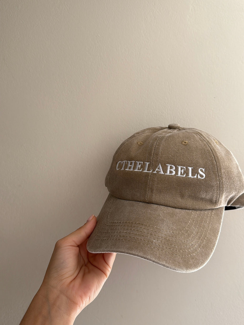 Distressed Denim Look Cap Washed Stone Beige