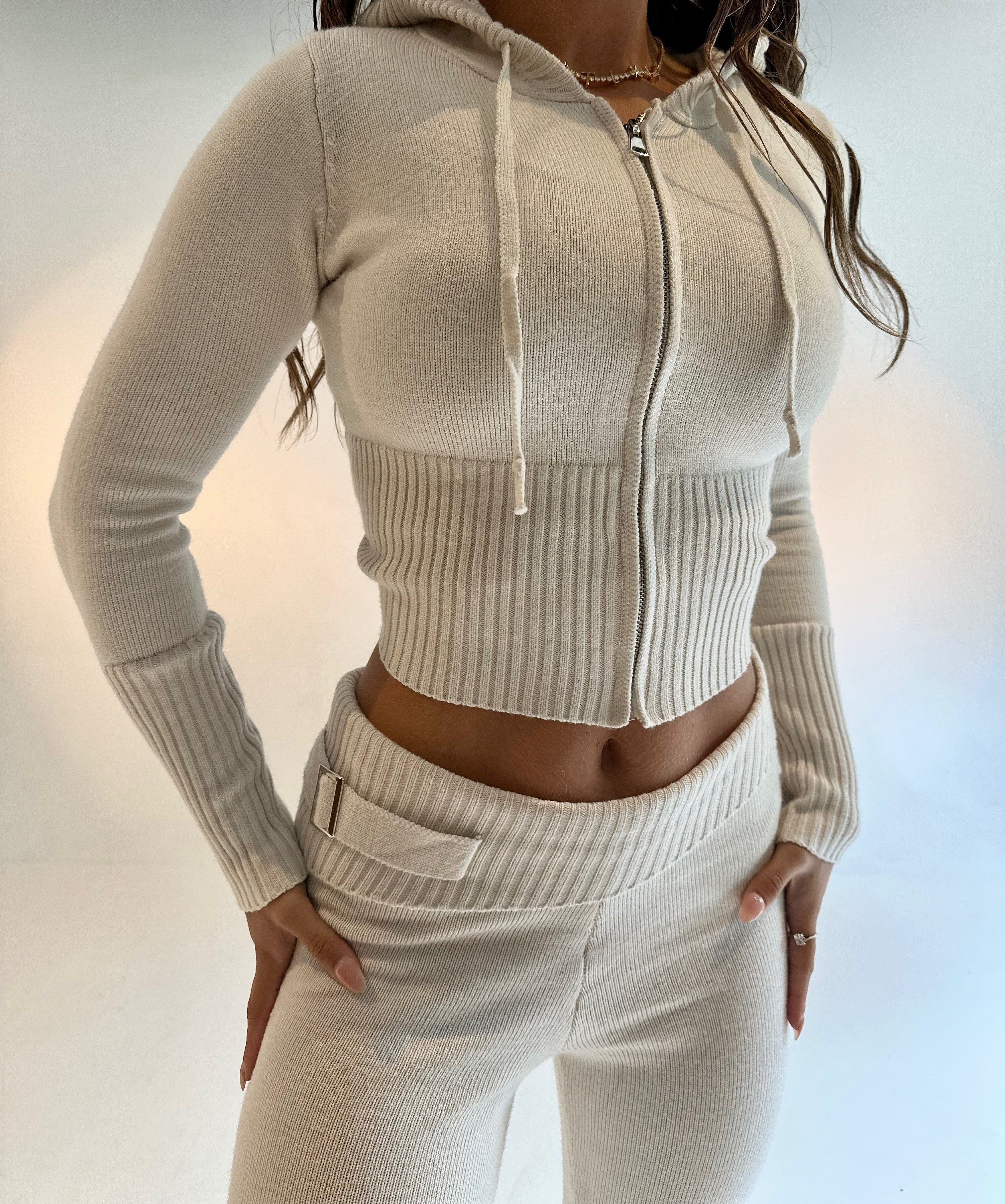 CARA Premium Knit Fold Over Tracksuit Beige