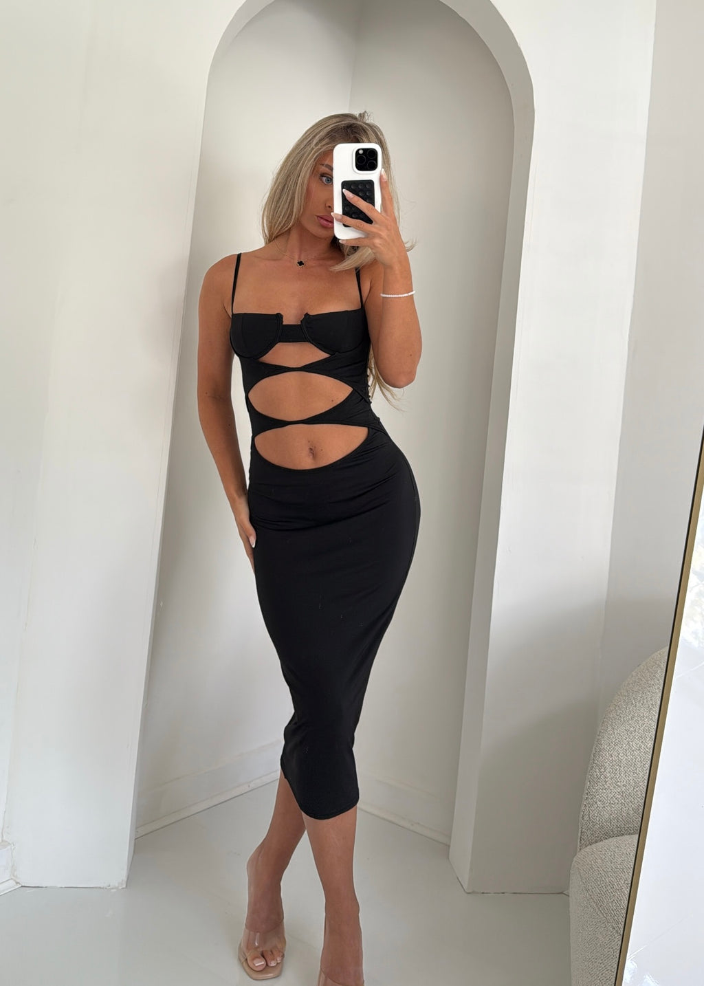 KHLOE Cut Out Midi Dress Black