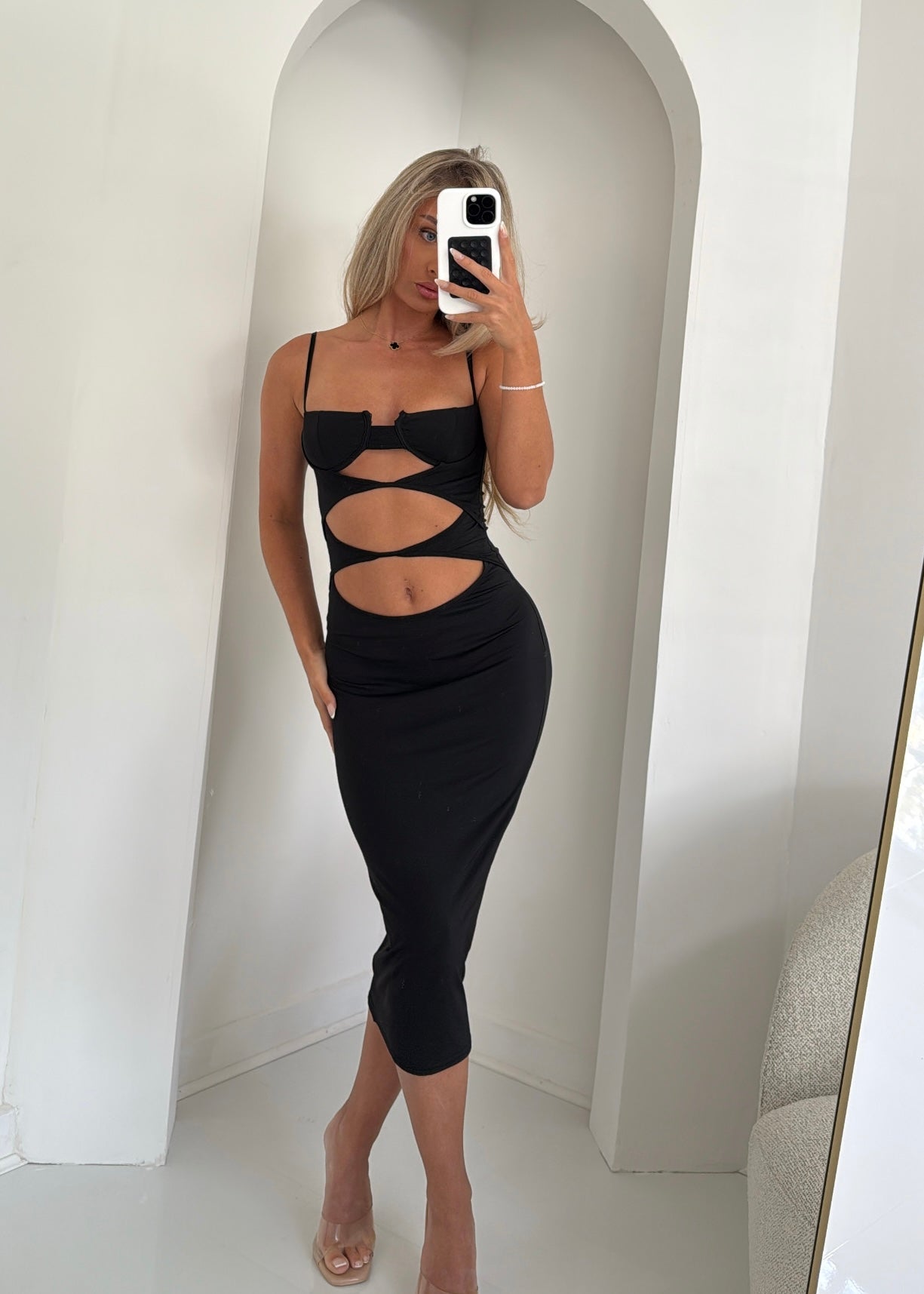 KHLOE Cut Out Midi Dress Black