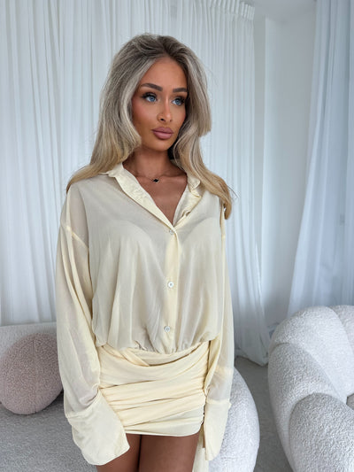 VALENTINA Chiffon Wrap Detail Shirt Dress Butter Yellow