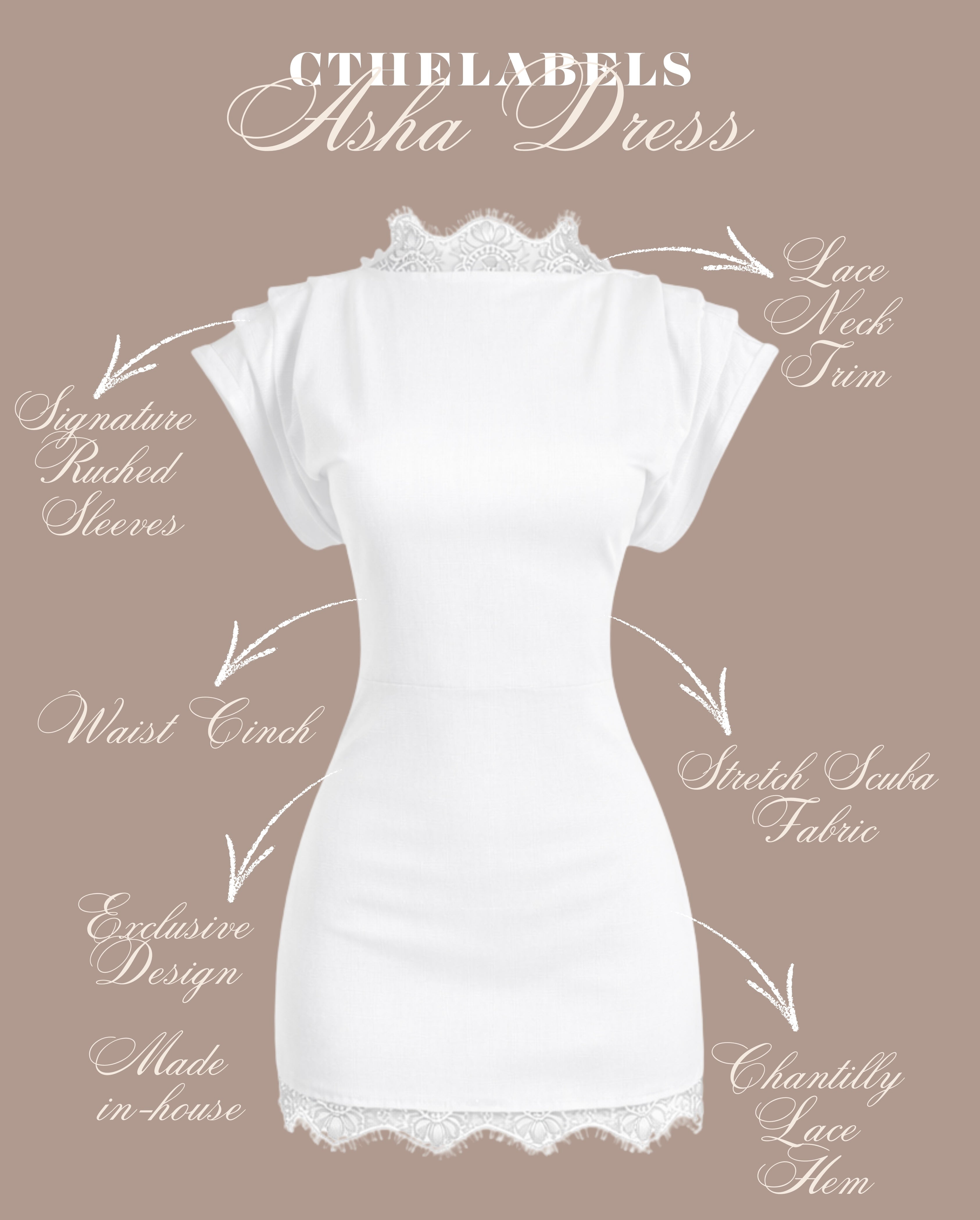 ASHA Bespoke Ruched Sleeve Chantilly Lace Trim Dress White