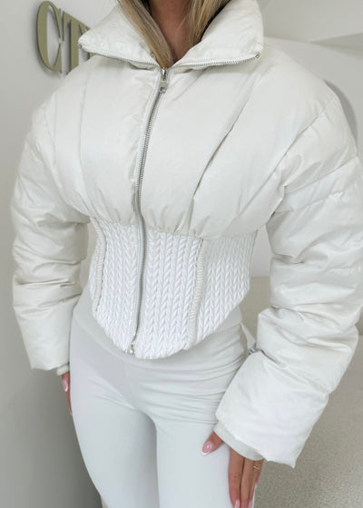 CINCH Weave Detail Corset Puffer Jacket White