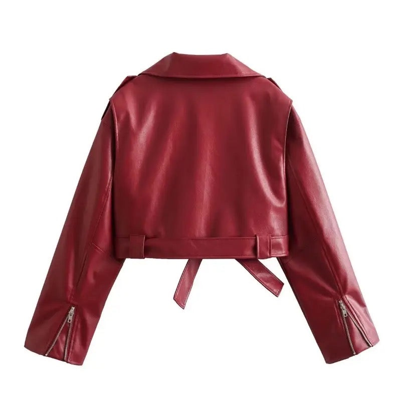 MONTANA Cherry Red Cropped Biker Jacket