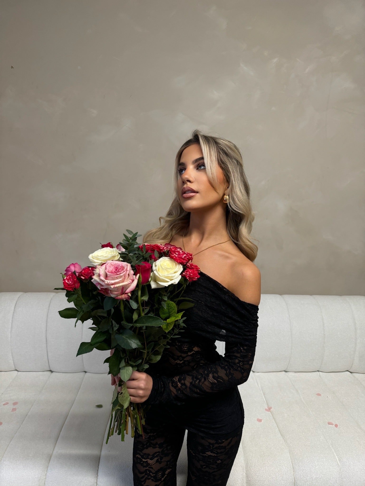 CRYSTEL Lace Bardot Jumpsuit Tie Detail