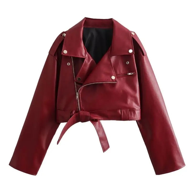 MONTANA Cherry Red Cropped Biker Jacket