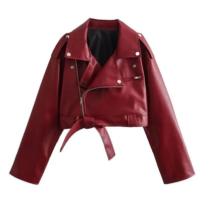 MONTANA Cherry Red Cropped Biker Jacket