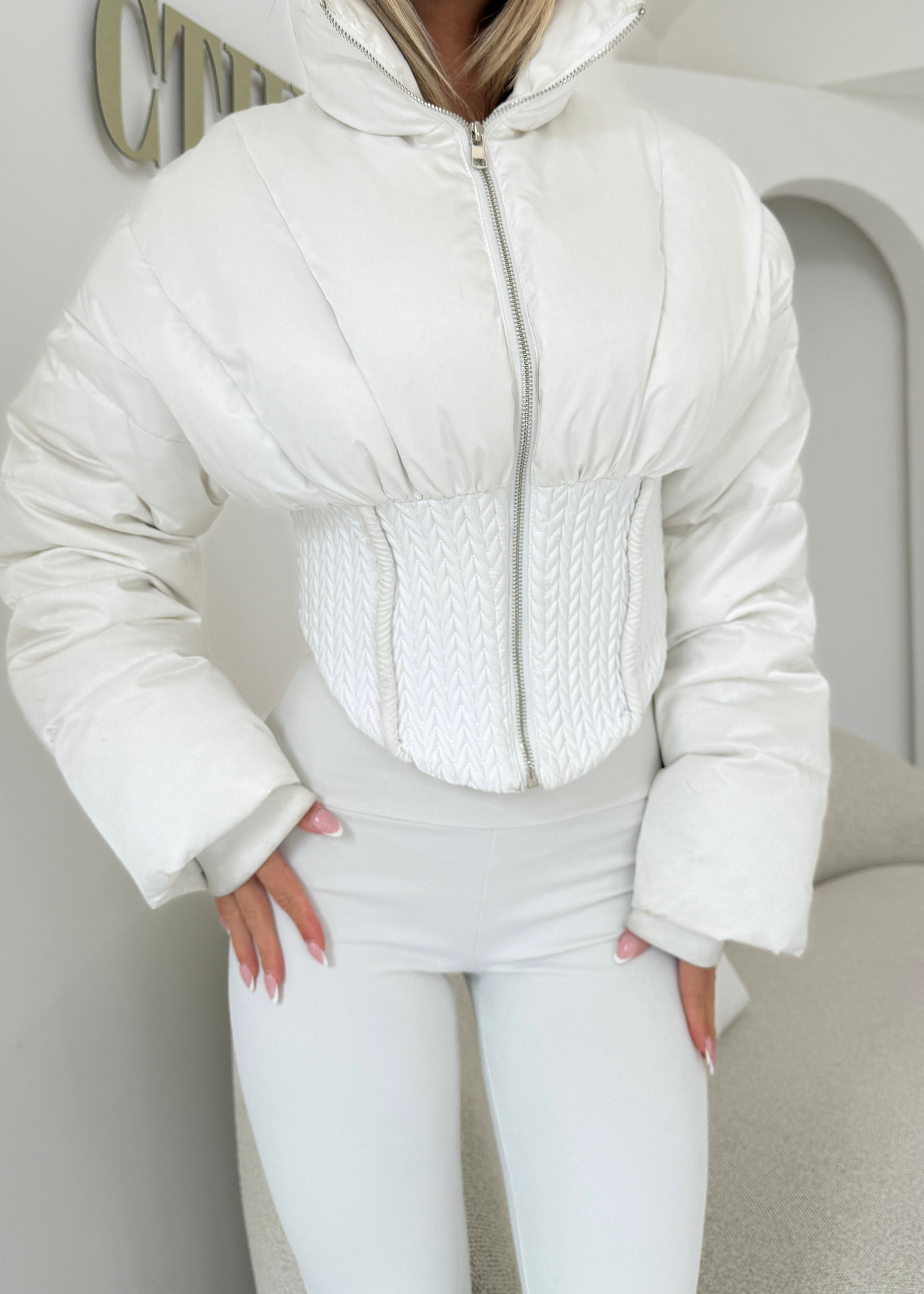 CINCH Weave Detail Corset Puffer Jacket White
