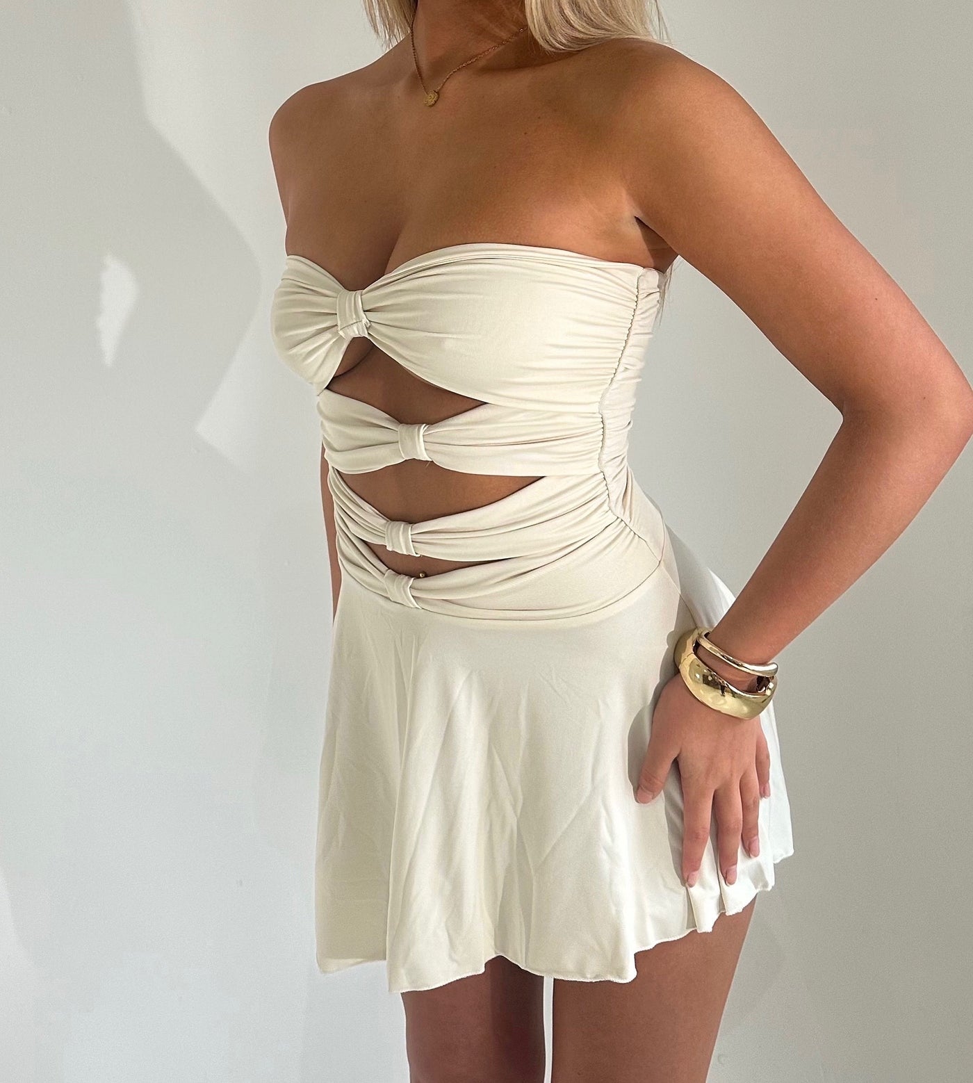 CHLOE Knot Cut Out Mini Dress Ivory