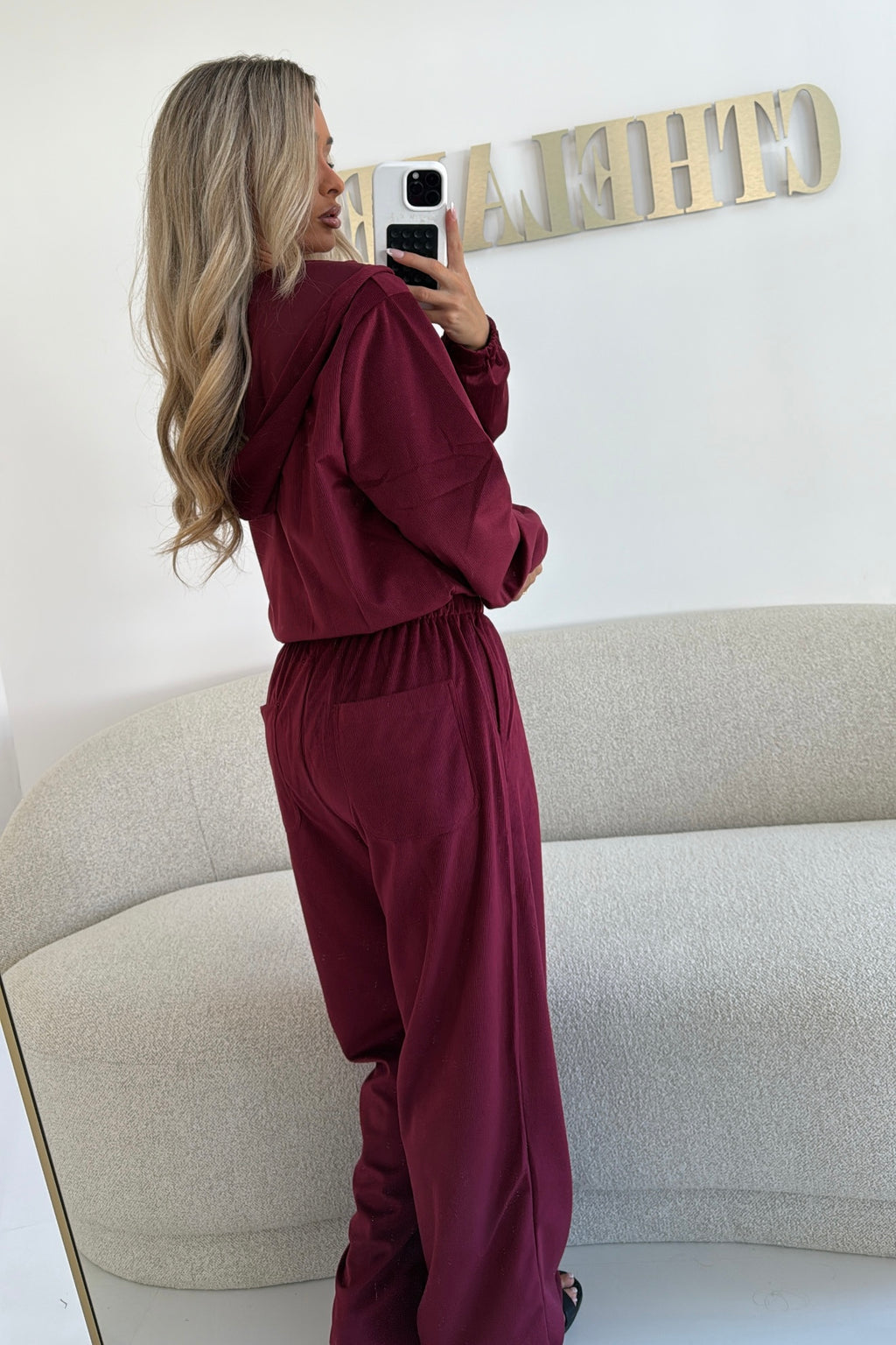 SEREN Premium Ribbed Gold Detail Tracksuit Burgundy