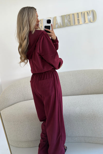 SEREN Premium Lightweight Ribbed Velvet Adjustable Tracksuit Burgundy