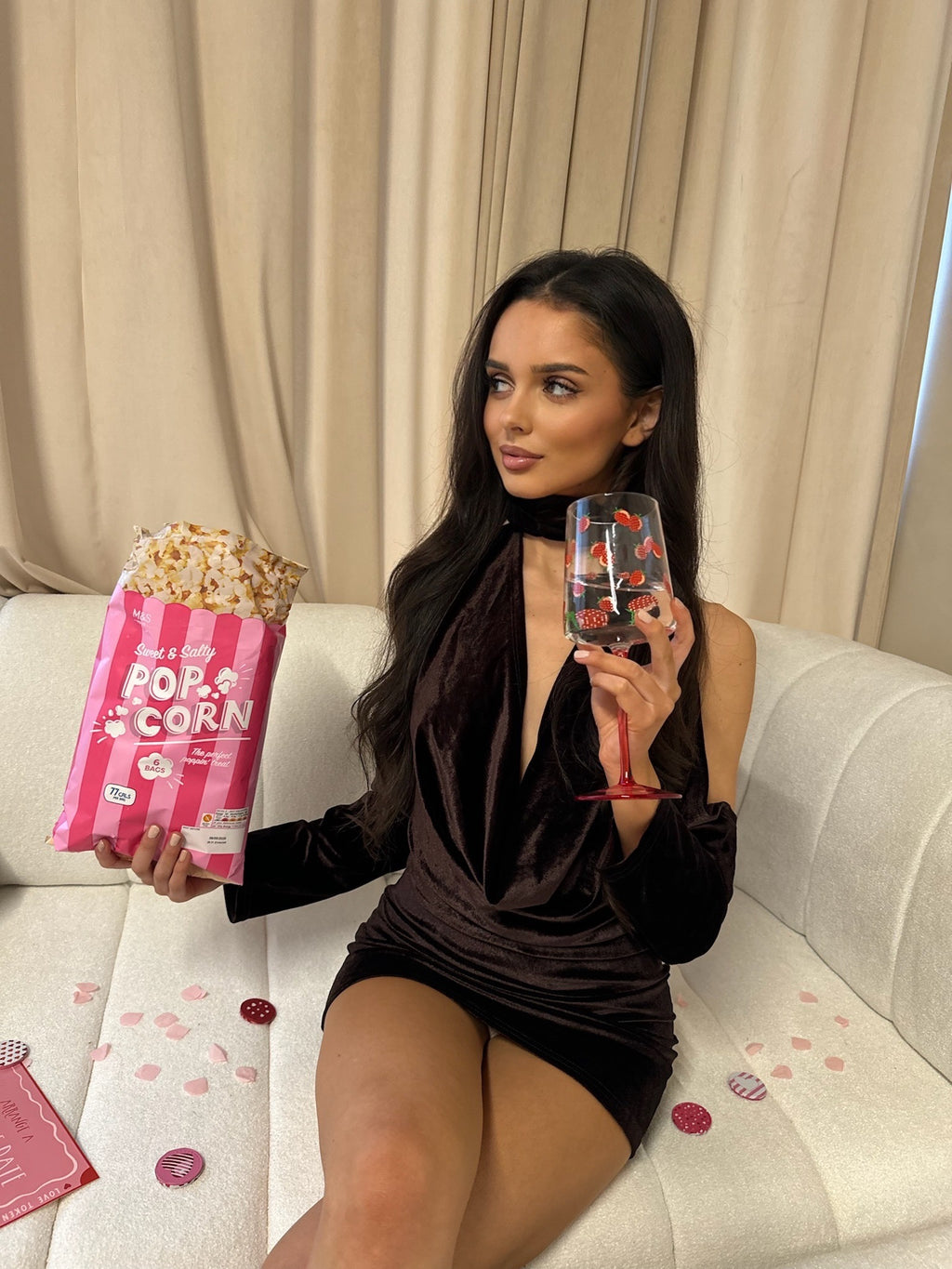 DARLINE Velvet Cowl Neck Mini Dress Brown