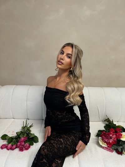 CRYSTEL Lace Bardot Jumpsuit Tie Detail