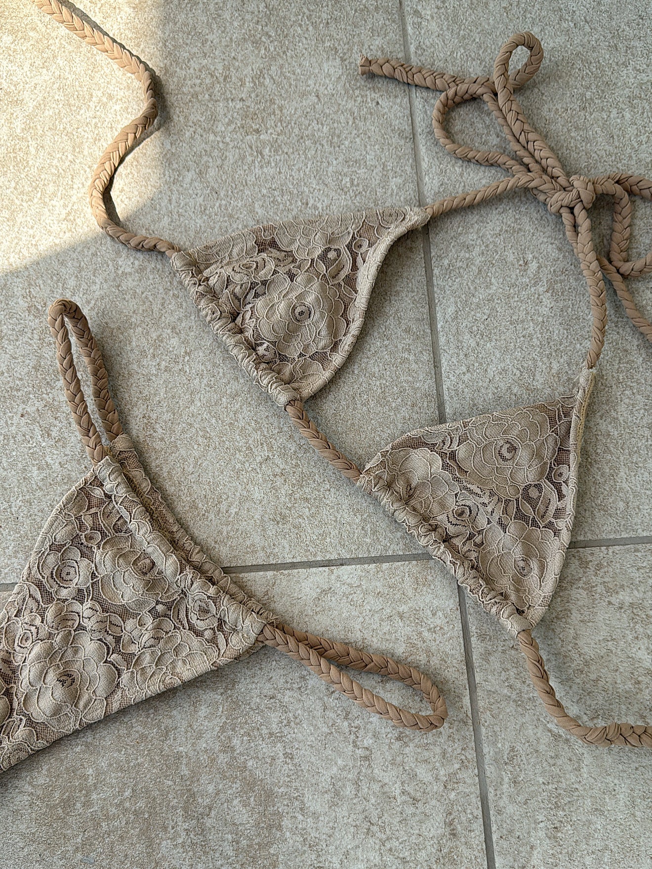 IMARÌ Rope Detail Lace Bikini Top Beige