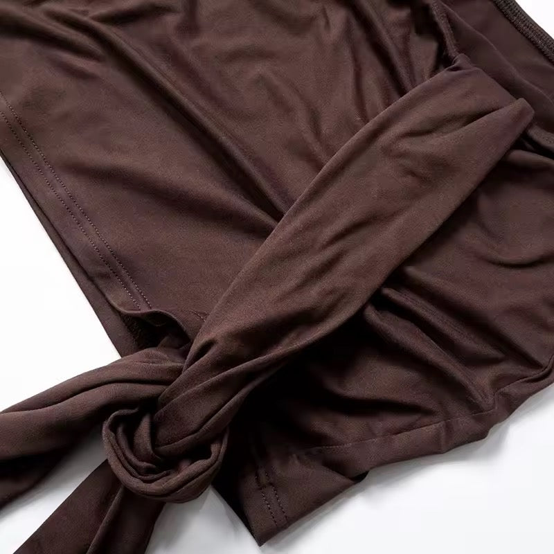 SAFIYA Drape Detail Mini Skirt Two Piece Brown