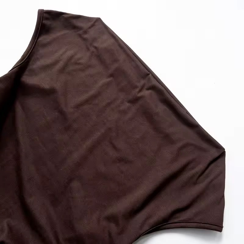 SAFIYA Drape Detail Mini Skirt Two Piece Brown