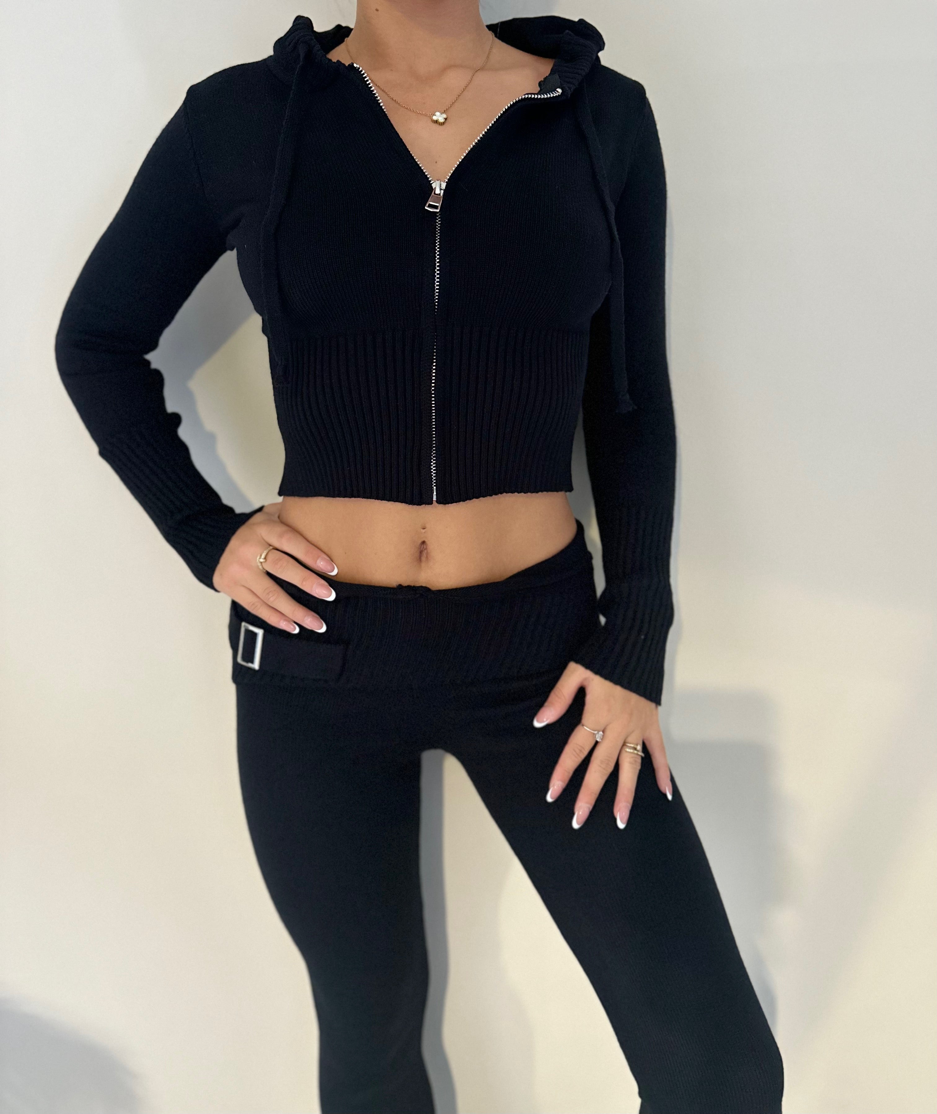 CARA Premium Knit Fold Over Tracksuit Black