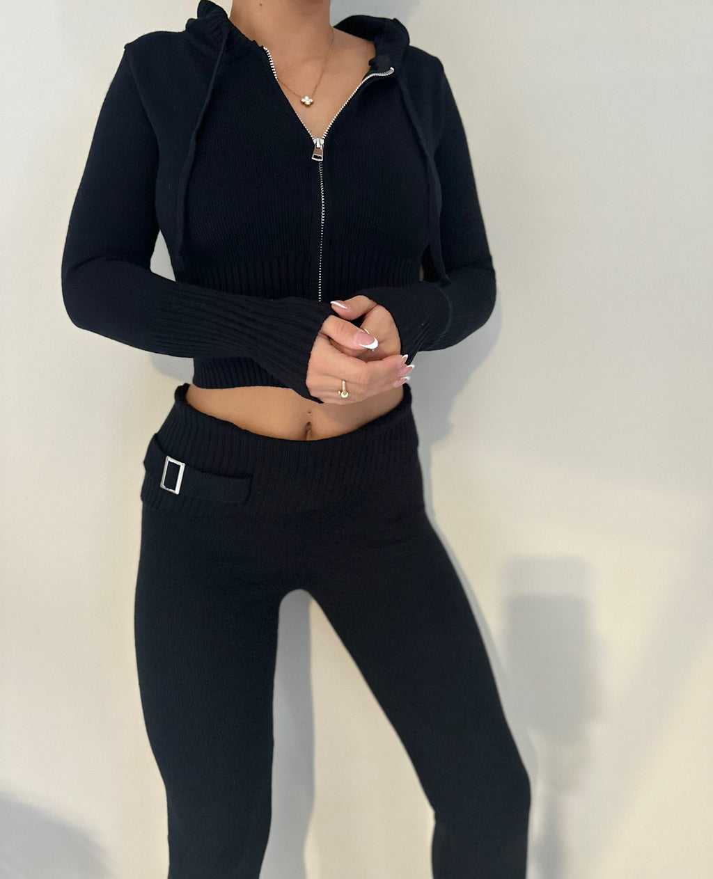 CARA Premium Knit Fold Over Tracksuit Black