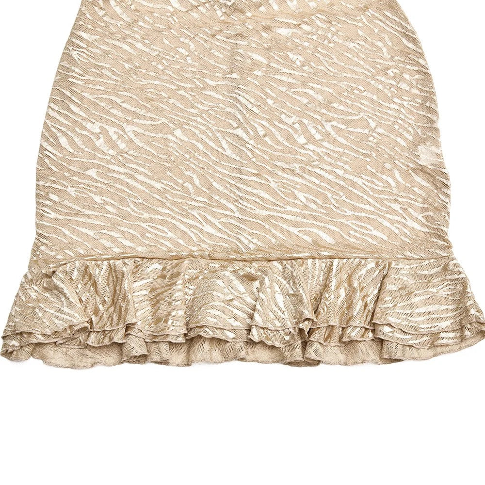 TIGER Mesh Frill Print Dress Golden Beige