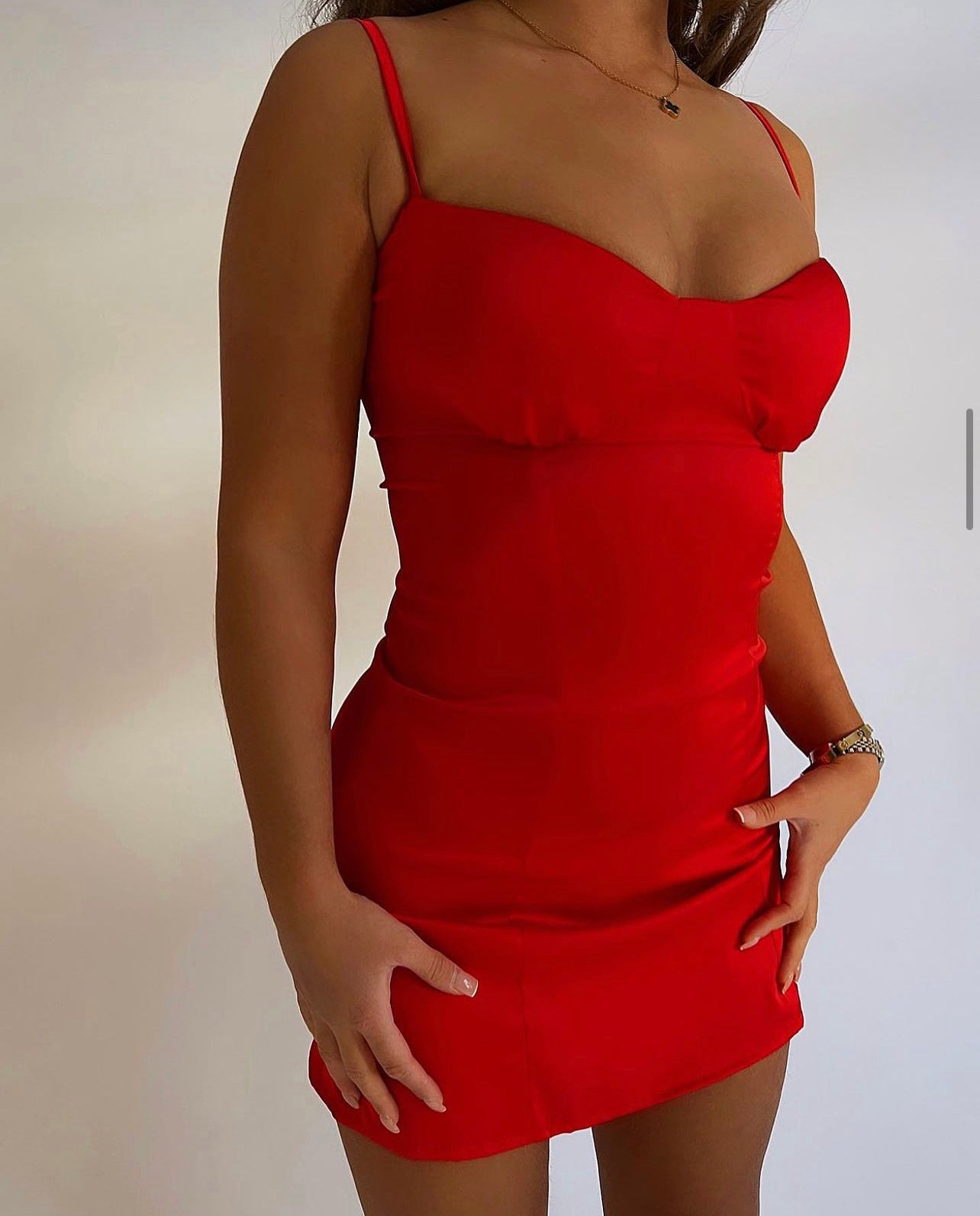 KARITA Satin Cup Detail Mini Dress