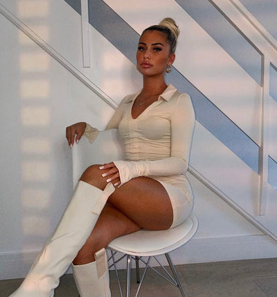 DREAM Ruched Longsleeve Nude Mini Dress