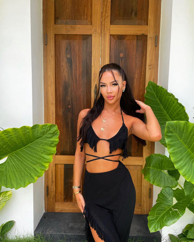 SELSIE Fringe Trim 3 Piece Set Black