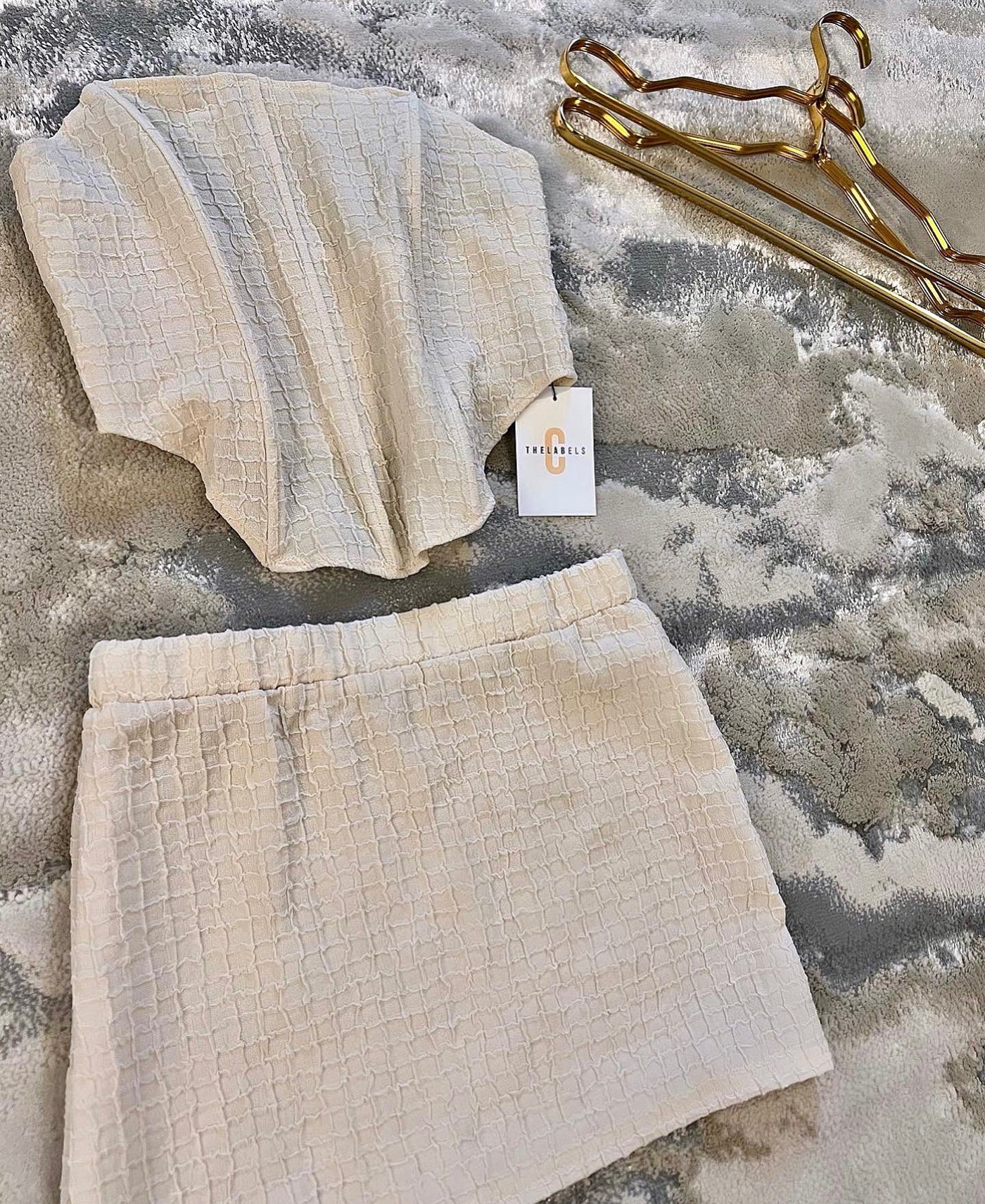 ELISSA Textured Corset Mini Skirt Two Piece Creamy Beige