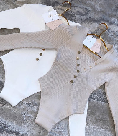 POLLIE Premium Knit Longsleeve Bodysuit White