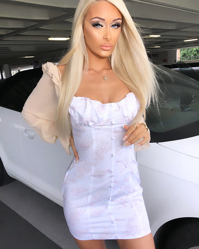 BLOSSOM Beige Elegant Mesh Sleeve Dress