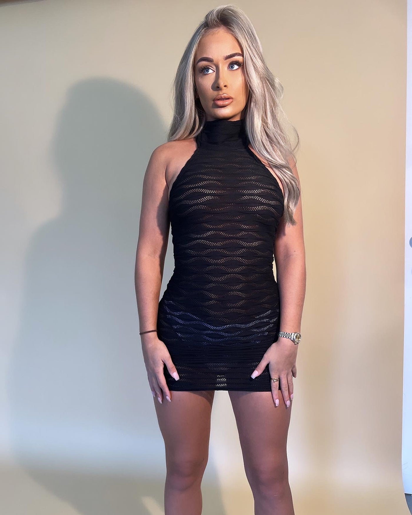 DILARA Turtle Neck Backless Mini Dress Black
