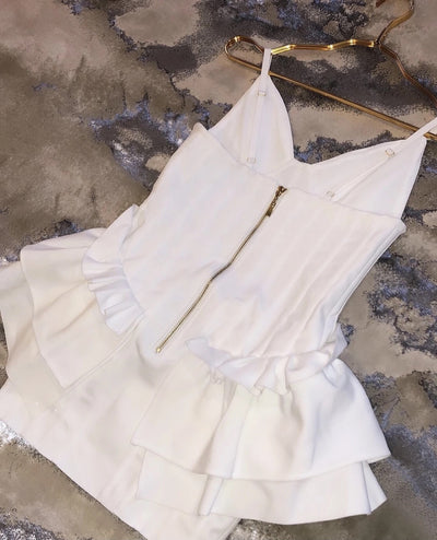 IVORY Premium Bandage Frill Bodycon Dress