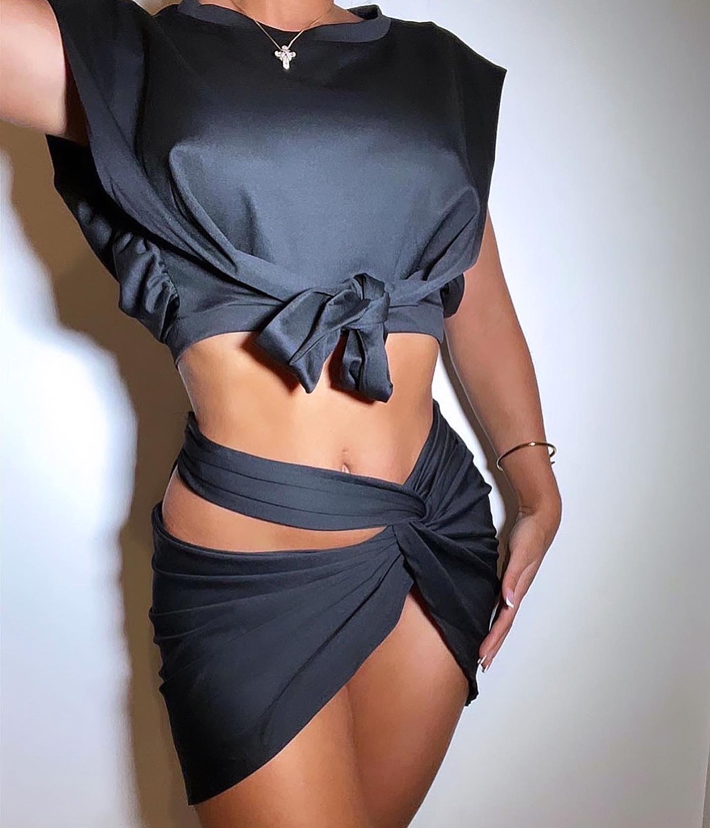 LAVITA Tie Detail Cut Out Twist Two Piece Black