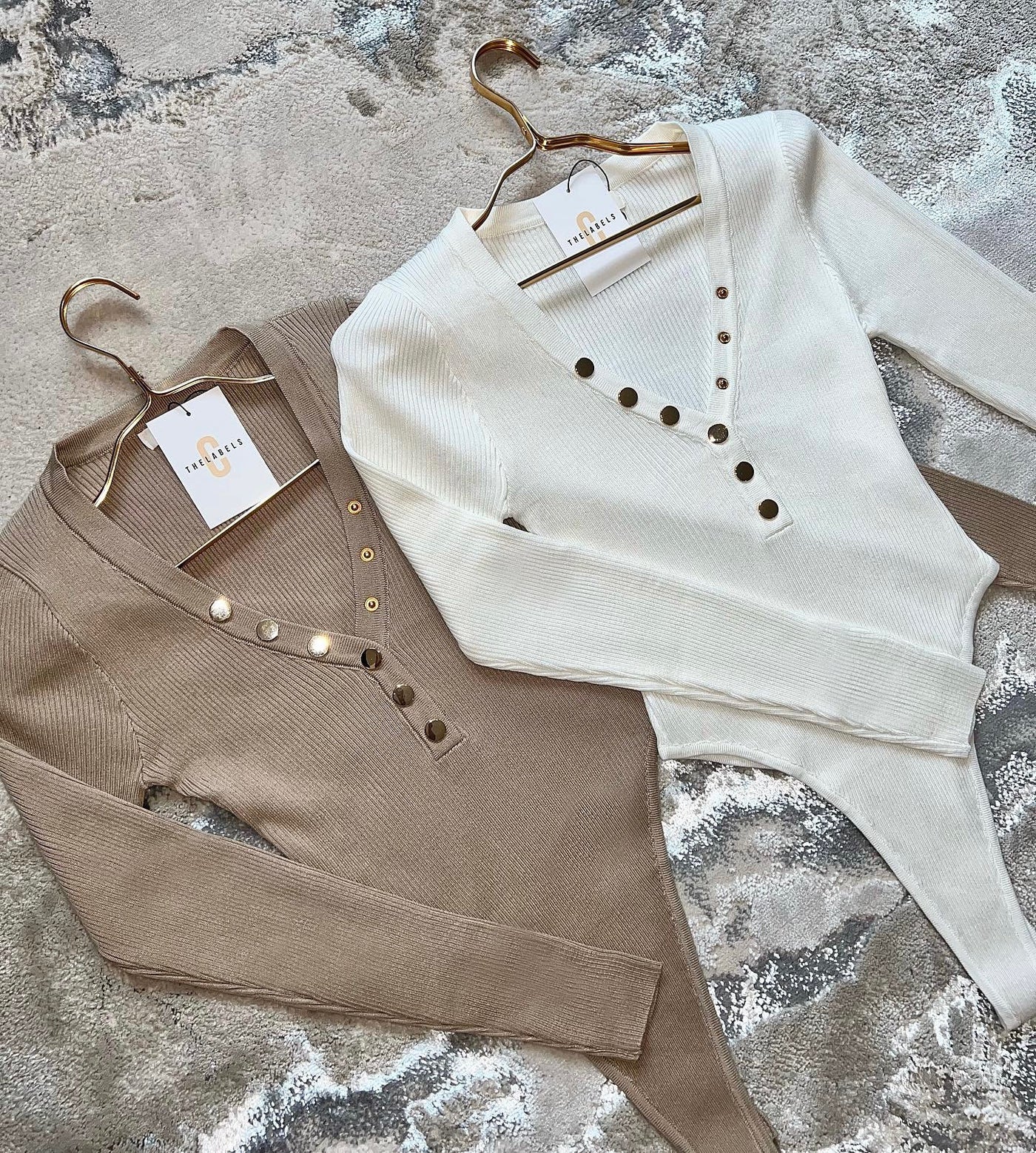 POLLIE Premium Knit Longsleeve Bodysuit Beige