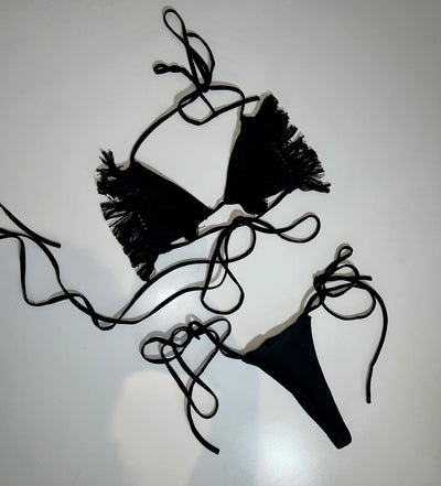 SELSIE Fringe Trim 3 Piece Set Black