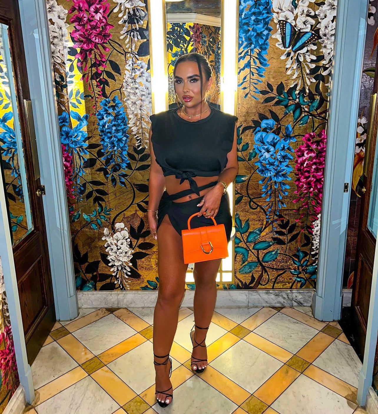 LAVITA Tie Detail Cut Out Twist Two Piece Black