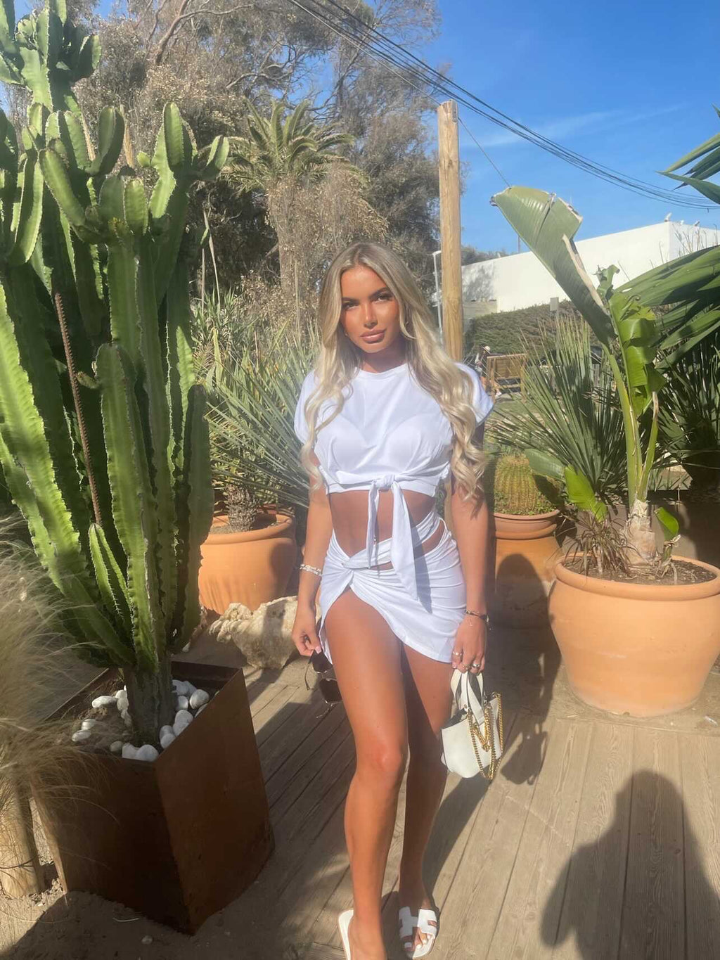 LAVITA Tie Detail Cut Out Twist Two Piece White